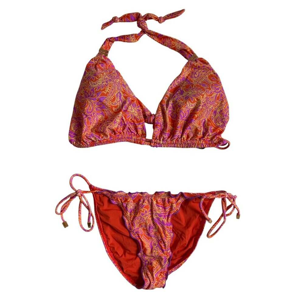 Vix Swimwear Bia Tube Bikini Top & Ripple Tie Side Bottom (Magritte) - Small / D